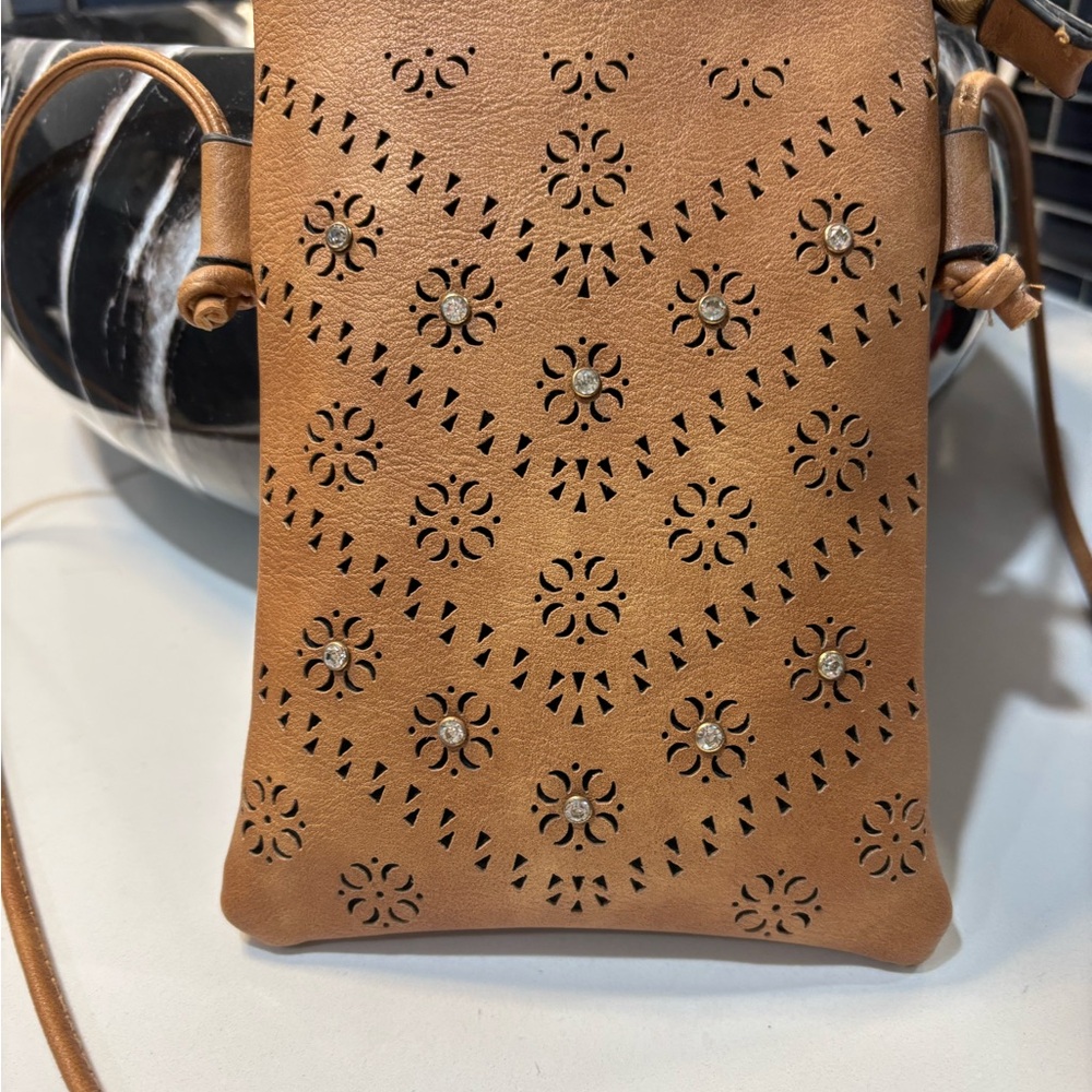 Brown Laser-Cut Crossbody Bag